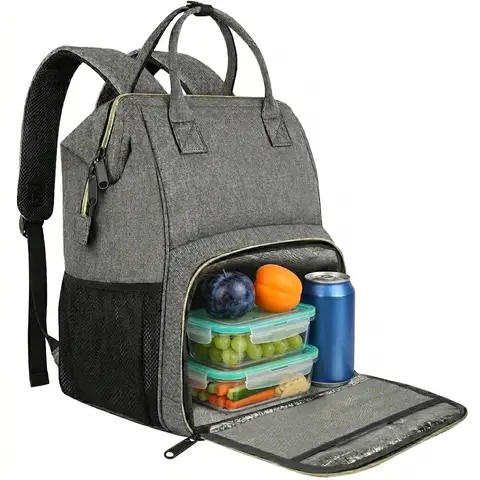 Insulated Lunch Backpack for Women， 15.6-Inch Laptop and Travel Bag with USB Port， Waterproof for Men， College and Business， Gray