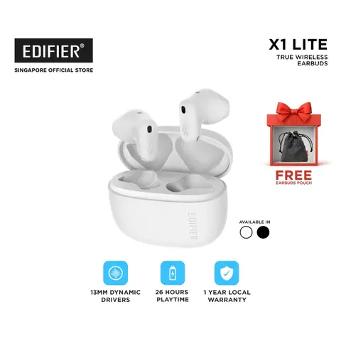 Edifier X1 Lite True Wireless Earbuds, Bluetooth 5.4 with 26 Hours Playtime, Single Mic AI for Clear Calls, IP54 Sweat Resistant, Low Latency, Fast Charging