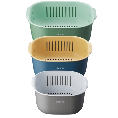COOKER KING Quadratisches 2-in-1-Abtropfsieb-Set aus Kunststoff zum Platzieren und Waschen von Obst. Schnelles Abtropfen. Multifunktionales Spülschüssel-Sieb-Küchenset
