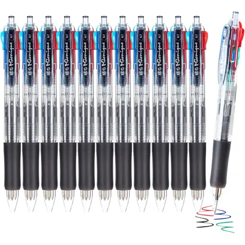 M&G Multicolor Ballpoint Pens, 12 Pack 4-in-1 Retractable Pens, Fine Point 0.7 mm, Assorted 4-Color Ink Ballpoint Pens for Office, School, and Everyday Writing