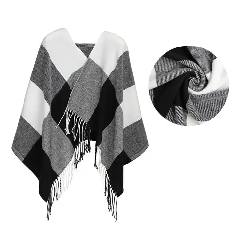Miss Lulu Women Scarves Winter Long Soft Warm Tartan Check Wraps Wool Spinning Tassel Shawl Stole Scarf Ladies Black