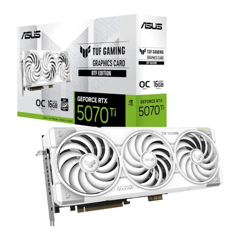 ASUS TUF Gaming GeForce RTX 5070 Ti 16 GB GDDR7 BTF Weiß OC Edition Grafikkarte (NVIDIA DLSS 4, 3,125-Slot, PCIe 5.0, 3x DisplayPort 2.1b, 2x HDMI 2.1b, GC-HPWR, Weiß, TUF-RTX5070TI-O16G-BTF-WHITE)