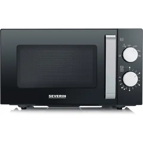 SEVERIN MW 7761 Microwave Oven 20L Single Unit Black/Silver with Glass Base, Large Capacity for Square Dishes, for Defrosting and Heating