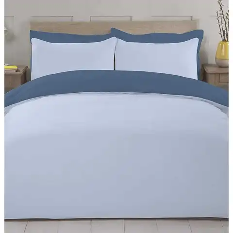 NightComfort Duvet Cover Set Plain Reversible Polycotton Blue/Navy Double