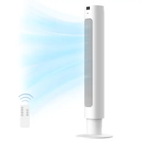 Ventilateur cologne 90 cm avec télécommande, oscillation à 90°, affichage LED & minuterie de 9 h 3 modes, 4 vitesses, affichage de la température ambiante, mode veille, 15–25 m²