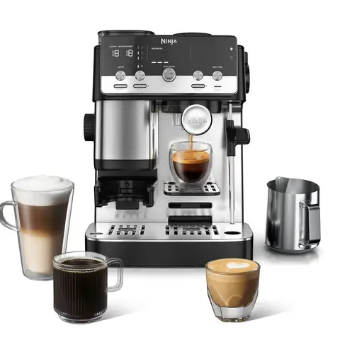 Ninja Luxe Café Mini machine à expresso et à café filtre 2 en 1 avec broyeur intégré et mousseur à lait manuel ES301EU