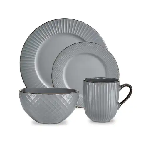 Tower Empire 16 Piece Dinnerware Set, Grey & Brass