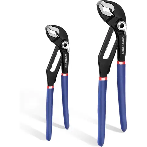 WORKPRO Water Pump Pliers, 40/52mm Wide Jaw Capacity, Quick Change Adjustable Plumbing Grips and Slip Joint Plier Set, 200mm and 250mm, 2-Piece