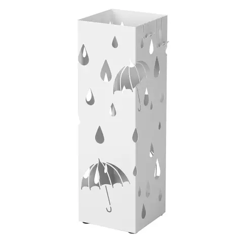 SONGMICS Carré Métal Parapluie Bac Eau 4 Crochets Blanc 15.5x15.5x49cm