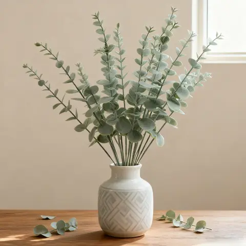 Wei‘s Moment 24pcs Eucalyptus Stems Artificial Eucalyptus Leaves Stems Real Grey Green Touch Leaf Branches for Home Office Flowers Bouquet Centerpiece Wedding Decoration