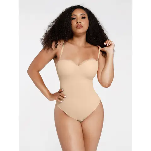 Feelingirl One-Piece Underwire Strap Removable Anti-Slip Waist And Abdomen Underwire Shaping Thong Bodysuit for Women Fits All Shape M Skin, Couple Gift Perfect Gift
