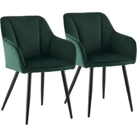 CLIPOP Dining Chairs Set of 2 Grey Velvet Padded Kitchen Tub Chair with Armrest and Metal Legs, Lounge Upholstered Armchair for Living Room Bedroom or Home Office 0322 green 44*50*84 cm