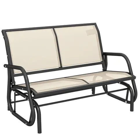 Outsunny 2-Person Outdoor Glider Bench Patio Double Swing Gliding Chair Loveseat w/Power Coated Steel Frame for Garden Patio Porch, Cream