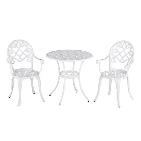 Outsunny 3 Piece Patio Bistro Set for 2, Outdoor Aluminium Garden Table and Chairs with Adjustable Footpads for Balcony, Garden and Patio, White