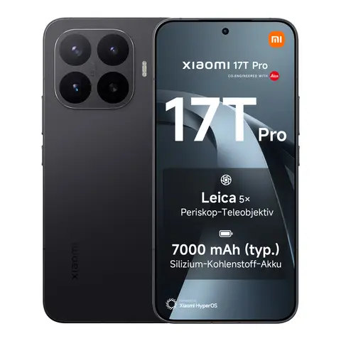 【100 € Rabatt, Endpreis 899,90 €】 Xiaomi 17T Pro Schwarz 12 GB RAM 512 GB Speicher, 100 W Kabelgebundene Ladung, Silizium-Kohlenstoff-Lithium-Ionen-Akku 7000 mAh, Android 16, HyperOS 3 Original Mit Offizieller Garantie