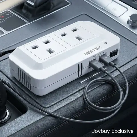 BESTEK 200W Car Power Inverter 12V to 230V/240V Dual AC Outlet with 4 USB Ports Portable Vehicle Charger Adapter