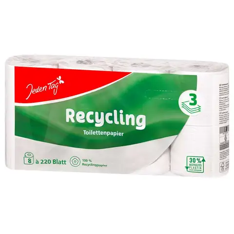 Jeden Tag Toilettenpapier Recycling 3-lagig, 8 × 220 Blatt
