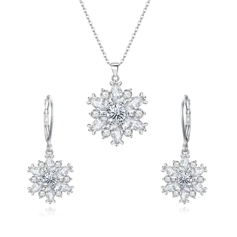 Ever Faith Cubic Zirconia Snowflake Necklace and Dangle Earring Set
