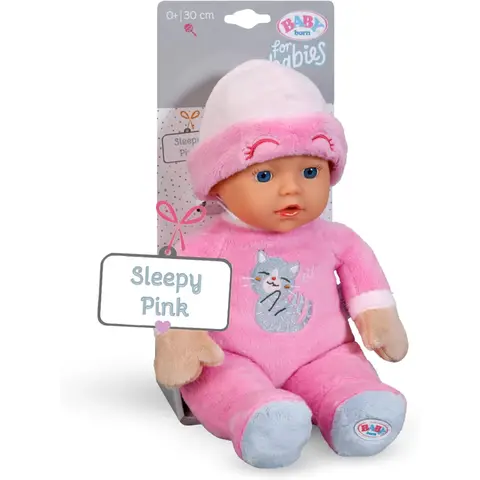BABY born für Babys Sleepy Pink - Weiche 30cm Puppe | Mit rosa Körper & integrierter Rassel | Stoffpuppe inklusive festem Häubchen | Geeignet für Neugeborene