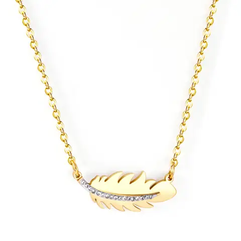 Leaf and Diamonte Pendant 18K Gold Plated 40cm Necklace