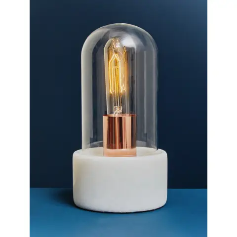 Interiors by Premier Table Lamp Lamonte Bell Marble White/Copper 24cm