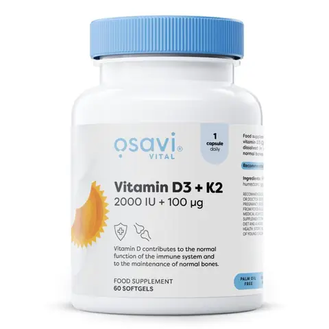 Osavi Vitamin D3 + K2, 2000IU + 100mcg - 60 Softgels