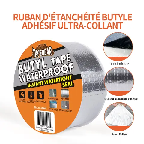 TAPEBEAR Ruban d’étanchéité en butyle argent - 50 mm x 10 m