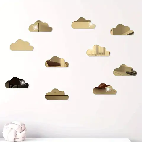 10pcs PVC mirror wall stickers, irregular wall decoration, cloud stickers，gold