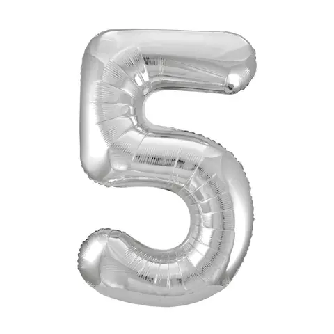 Unique Party Giant Number 5 Balloon, Silver, 86cm