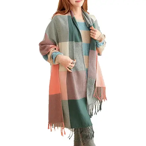 Miss Lulu Women Scarves Winter Long Soft Warm Tartan Check Wraps Wool Spinning Tassel Shawl Stole Scarf Ladies Green