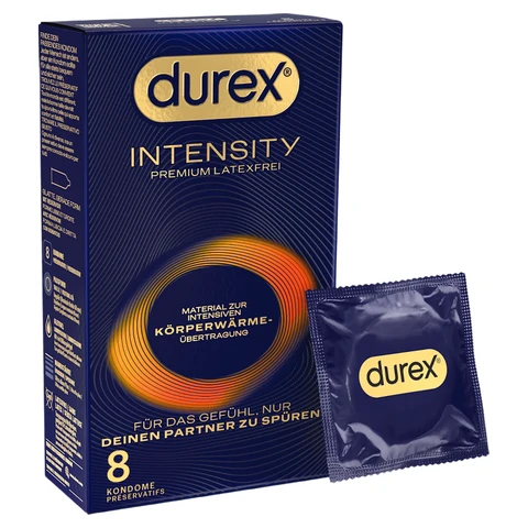 Durex Intensity Kondome - Ultra Dünn Plus für intensive Körperwärmeübertragung - Mit Silikon-Gleitmittel befeuchtet - Ohne Latex - Packung mit 8 (1 x 8 Stück)
