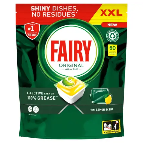 Fairy All in One Dishwasher Tablets, Lemon, 60 Tabs