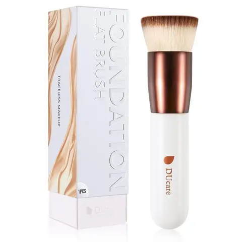 DUcare Foundation Brush Flat Top Kabuki Brush, Synthetic Professional Brush for Applying and Blending Liquid Makeup and Mineral Cosmetics, Rose Gold/White