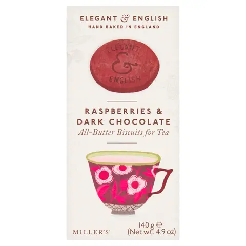 Elegant & English Raspberries & Dark Chocolate 140g
