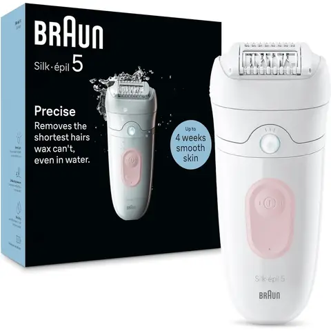 Braun Silk-épil 5, Epilator For Easy Hair Removal, Lasting Smooth Skin, 5-000, White/Flamingo