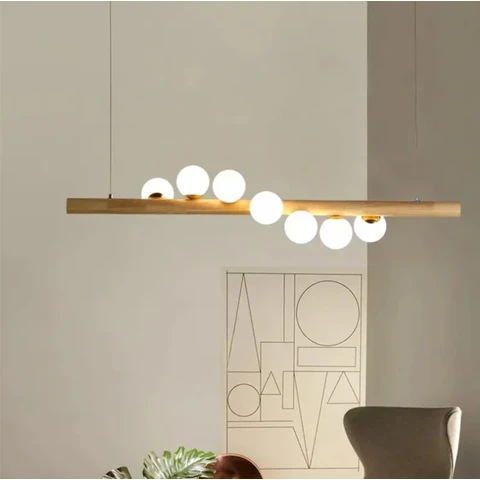 Homary Modern Linear Pendant Light Glass Globe 7-Light Kitchen Island Light