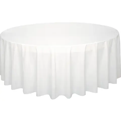 Unique Plastic Table Cover, White, Round, 2.13m