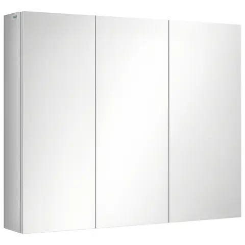 kleankin Spiegelschrank, Badezimmerschrank mit 5 Ablagen, Badschrank mit 3 Glastüren, Aufbewahrungsschrank, Hängeschrank, Wandschrank, Edelstahl, 70 x 12 x 55 cm, Silber