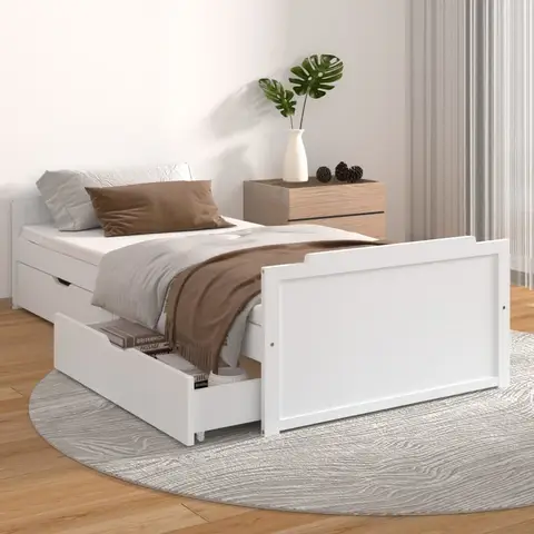 vidaXL Bed frame with drawers solid pinewood white 90x200 cm