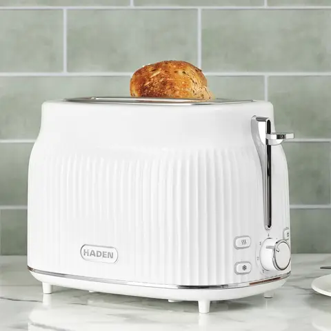 Haden York 2 Slice Toaster, Extra-Wide Slots, Coated Stainless Steel, White - 211255