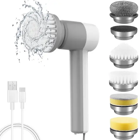 Handheld Electric Cleaning Brush – Efficient Smart Design, USB Charging, IPX7 Waterproof, 3 Brush Heads, Multi-Surface Cleaning Tool, Suitable for Kitchen, Bathroom, Floors, and Car Cleaning, White, JC301