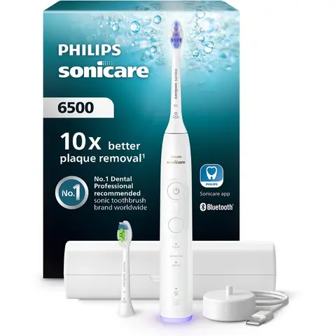 Philips Sonicare 6100 Series - Elektrische tandenborstel - Wit -Extra Optimal White Opzetborstel - Reisetui - Gevoelige tanden- HX7410/02