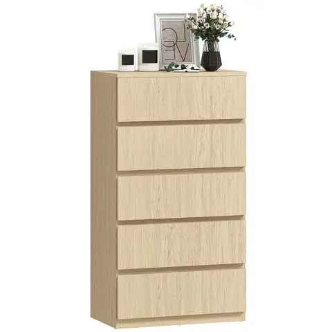 HOMCOM Chest of Drawers, 5 Drawers Storage Cabinet Floor Tower Cupboard for Bedroom Living Room Natural wood finish