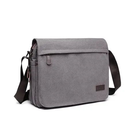 Kono Canvas Messenger Bag for Men, Expandable Crossbody Shoulder Bag Fits 14 Inch Laptop for Work Travel School Grey