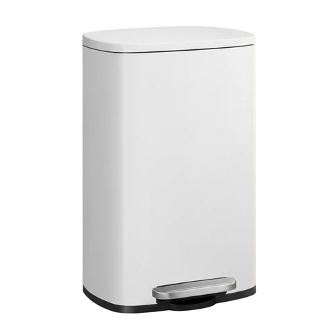 SONGMICSHOME  50 L Kitchen Bin, Rubbish Bin, Steel Trash Bin, Soft Close, Step-On Pedal, Removable Inner Bucket, White