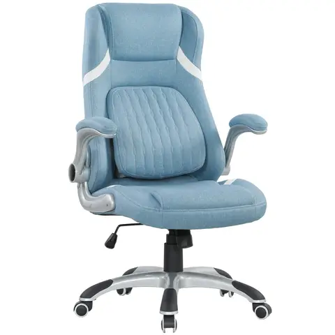 Vinsetto Executive Office Chair, Fabric High Back Office Desk Chair with Flip-up Armrests, Adjustable Lumbar Support and Tilt Function, Blue