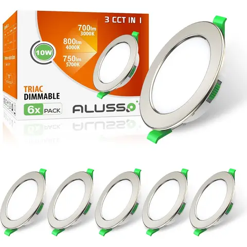 ALUSSO LED Recessed Spotlight, 230 V, 10 W, 800 lm, Dimmable Warm White/Neutral
White/Cool White, Selectable Ceiling Spotlight, IP44 LED Recessed Lights for
Bathroom, Kitchen, Living Room, Set of 6