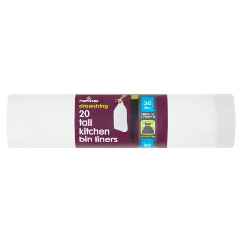 Morrisons Drawstrings 20 Tall Kitchen Bin Liners 3l