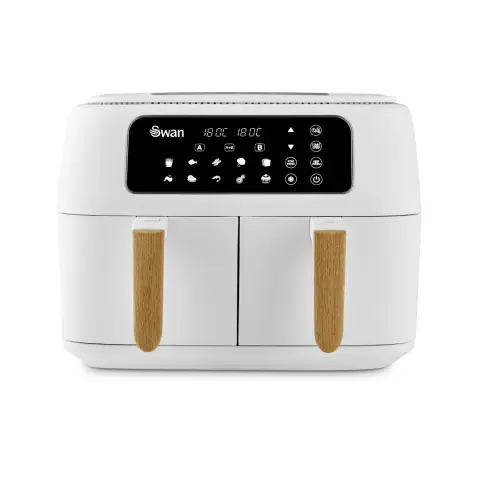 Swan SD10410WHT Nordic Duo 13-in-1 Air Fryer with Dual Non-Stick Baskets, Swan Cyclone Technology, 13 Pre-Set Functions, Match Cook, 8L, 1700W, White