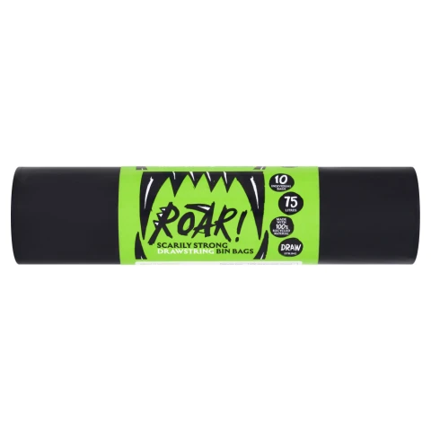 Roar 10 Scarily Strong Drawstring Bin Bags 75 Litres